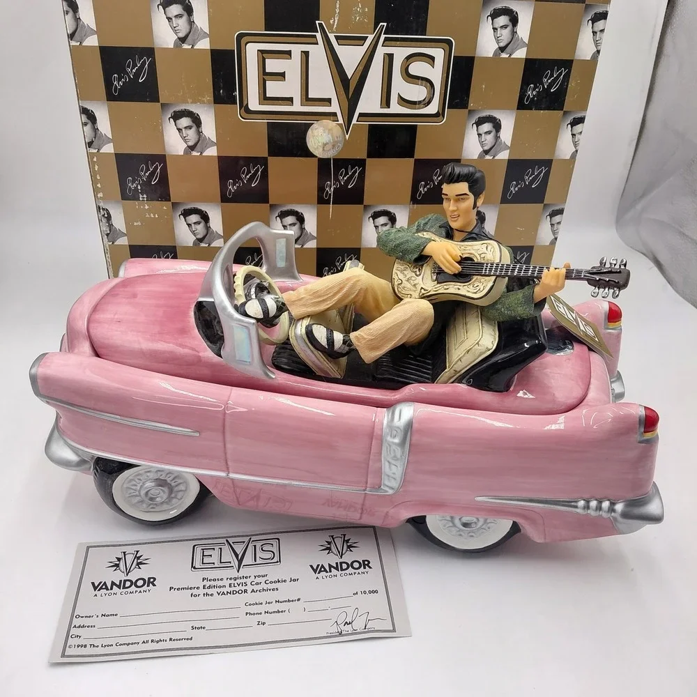 Vtg 90s Elvis Presley Pink Cadillac Cookie Jar ORIGINAL Box Certificate Numbered